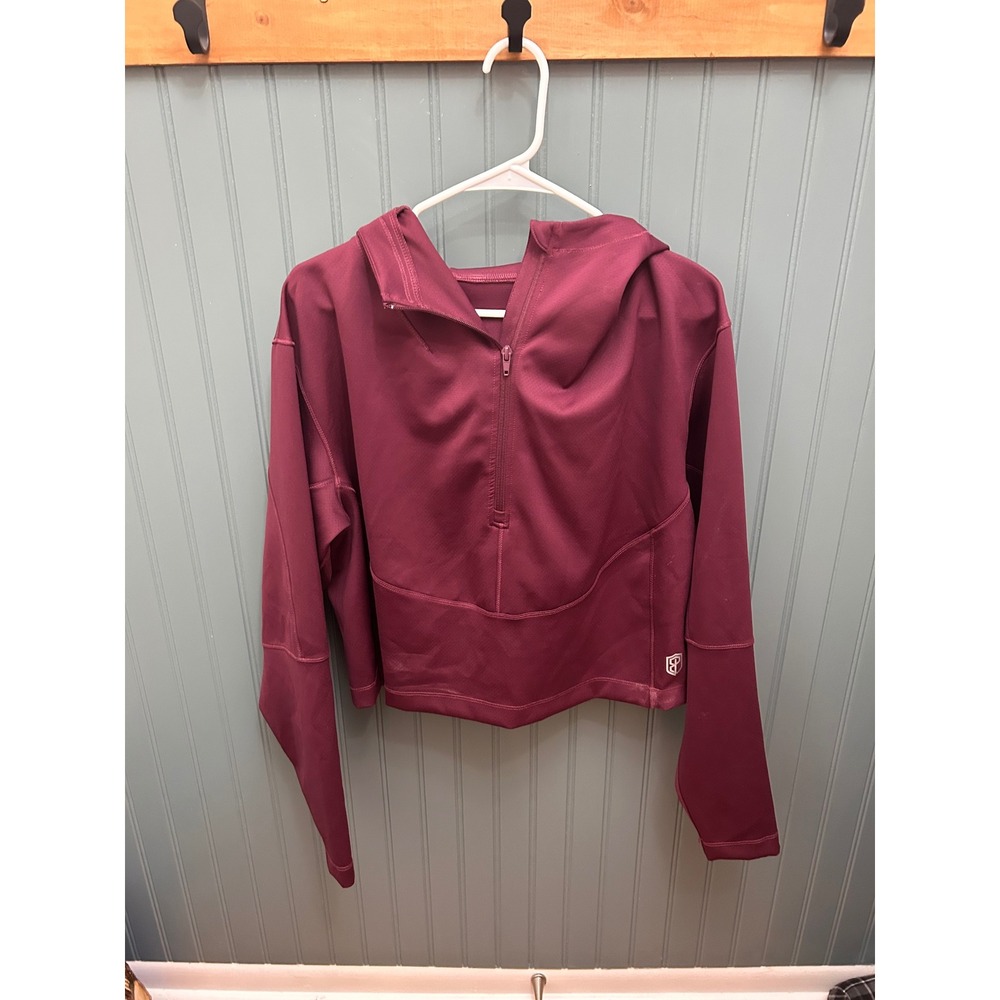 Born Primitive Womens XL Burgundy Quarter Zip Cropped Hooded Workout Pullover